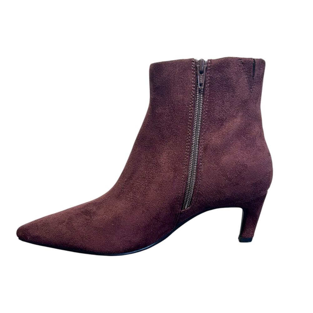 Women’s 9.5 Chocolate brown slim kitten heel pointed toe suede ankle booties - Picture 4 of 7